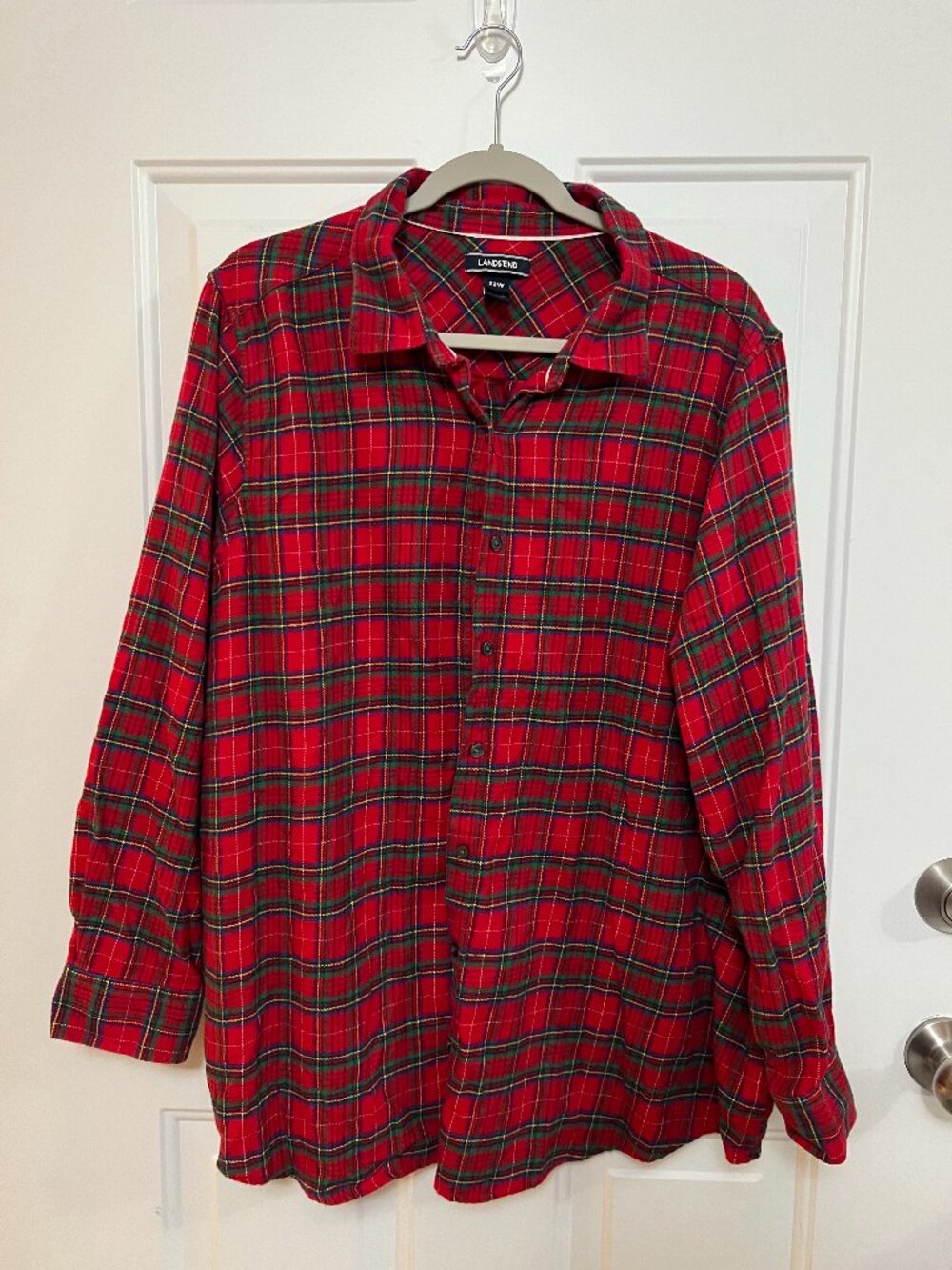 Lands’ End Red Tartan Plaid Flannel Button Down Shirt 22W Plus